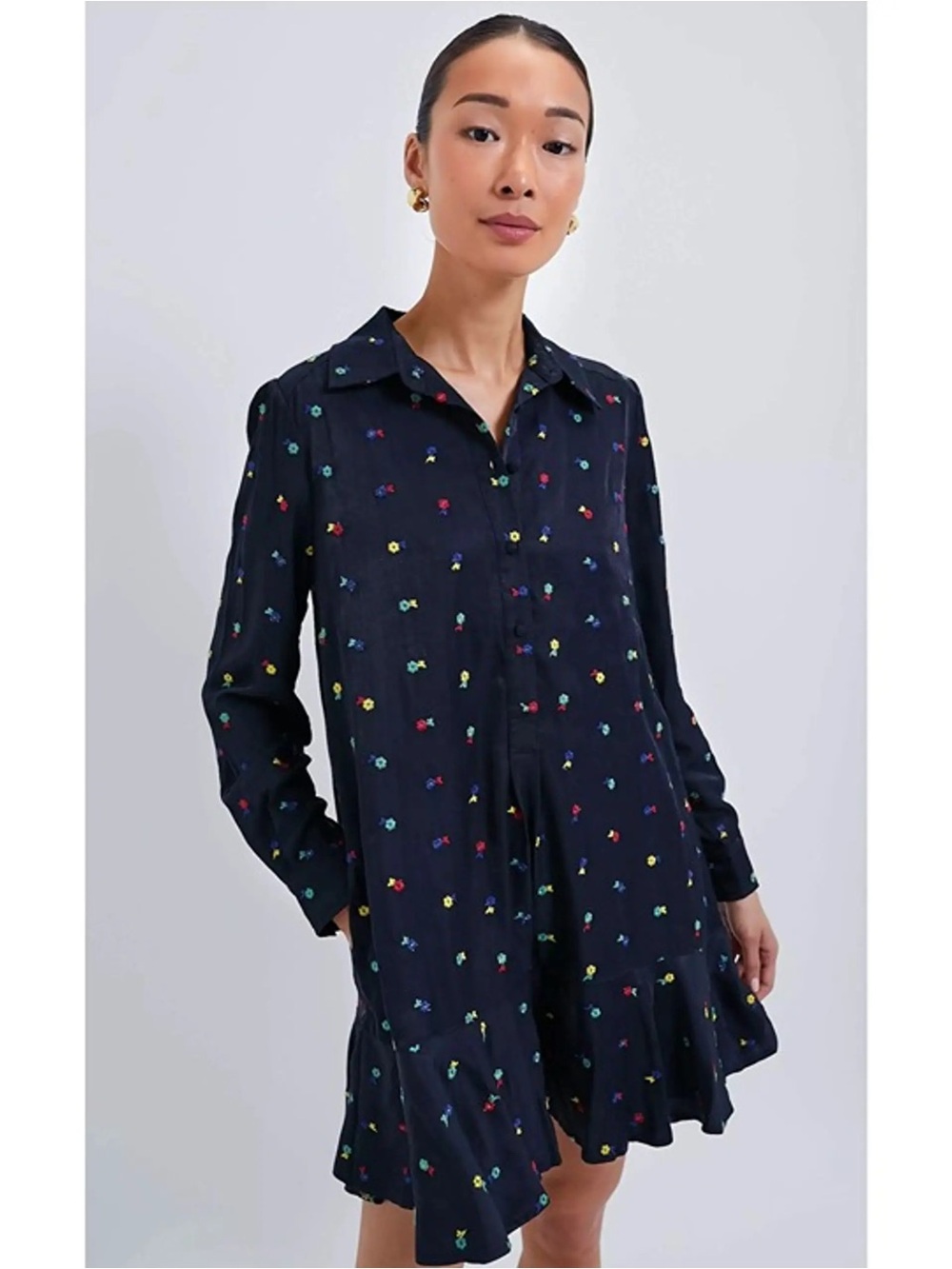 Tuckernuck Navy Floral Embroidered Callahan Long Sleeve T Shirt Mini Dress